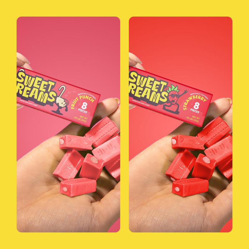 Sweet Dreams Center Filled Soft Chewy Candy Individually Wrapped, Gluten-Free Candies, Bulk Fruit Chews - Variety Pack 3 Sticks Per Bag, 8 Pieces Per Stick