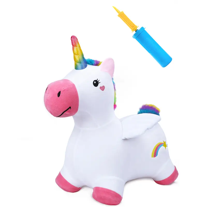 iPlay, iLearn Bouncy Pals Unicorn Horses, Toddler Girl Bouncing Animal Hopper, Inflatable Plush Hopping Toy, Outdoor Indoor Ride on Bouncer, Baby First Birthday Gift 3 - 12 Year Old Kid