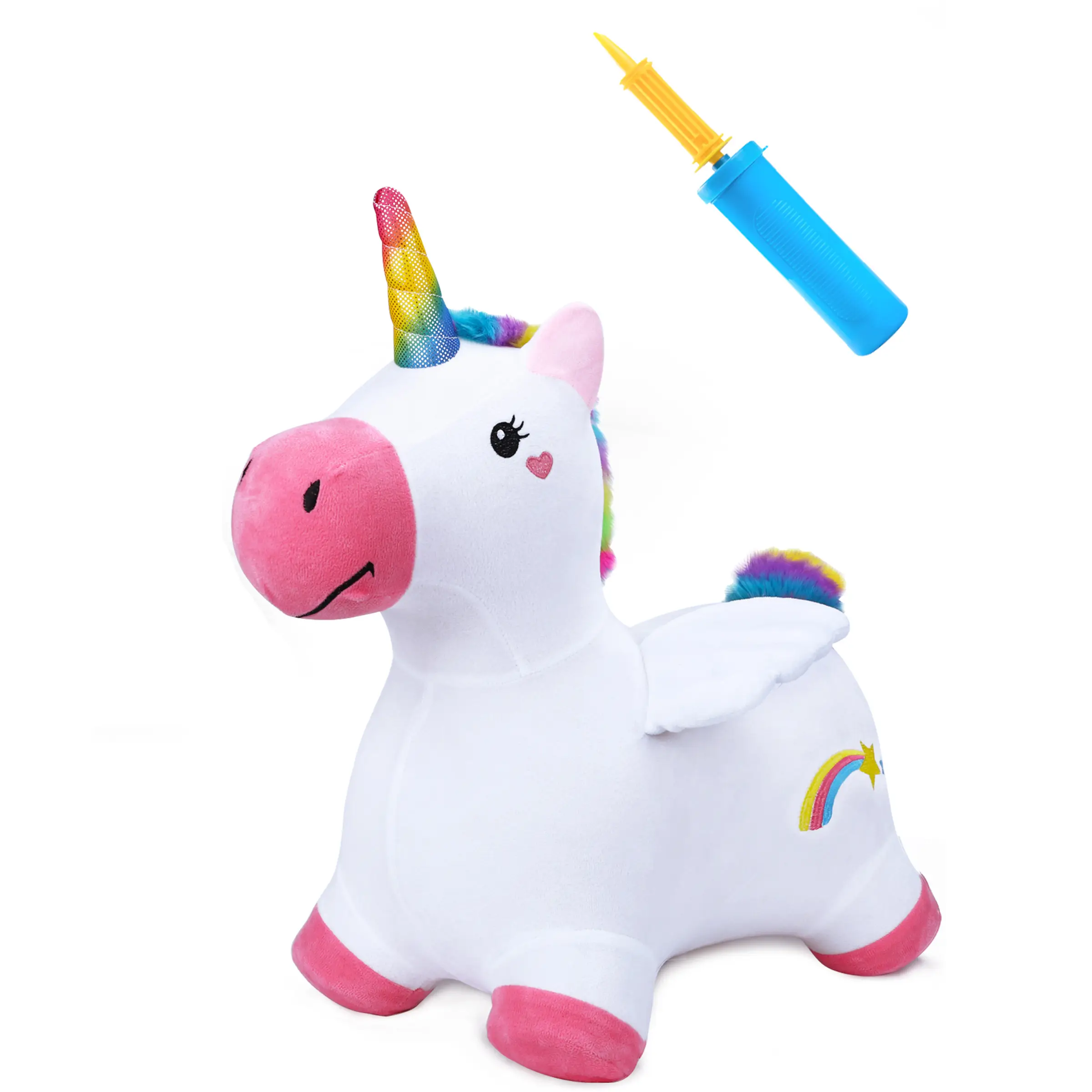 iPlay, iLearn Bouncy Pals Unicorn Horses, Toddler Girl Bouncing Animal Hopper, Inflatable Plush Hopping Toy, Outdoor Indoor Ride on Bouncer, Baby Firs