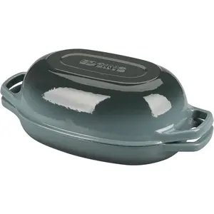 Enameled Cast Iron Oval Dutch Oven Pot with Lid, Dutch Oven for Sourdough Bread Baking, Oval Bread Pan, 5qt, Slateblue