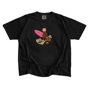 Vintage Curious George Travel Tee Menswear Top Streetwear Crewneck Shortsleeve Tshirt