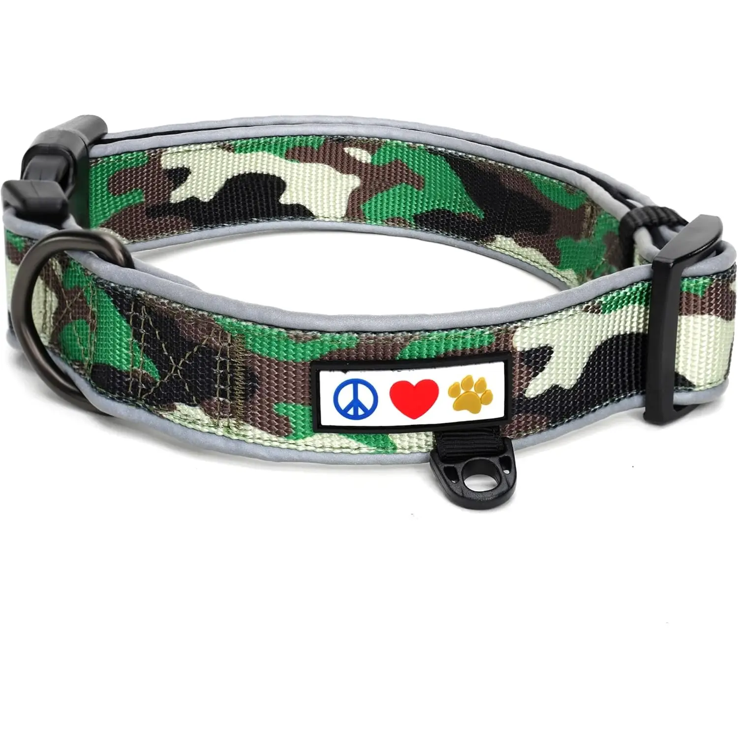Pawtitas Camo Green/Black Padded Dog Collar, Large