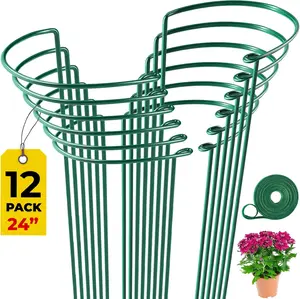 Tall Plant Support Stakes for Indoor and Outdoor - Peony Cages and Supports - Plant Cage Ring for Potted Flower - Peony, Tomato, Hydrangea, Rose Bush (Up to 24")