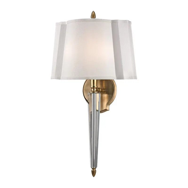 Oyster Bay Sconce with Faux Silk Shade in Aged Brass or Polished Nickel