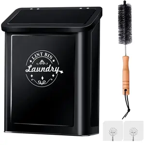 Lint Bin for Laundry Room Organization and Storage with Brush, Wall-Mounted Laundry Dryer Lint Bin for Laundry Room Decor, Space-Saving Laundry Trash Can (Black)