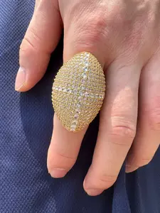 Men's Hip Hop Full Diamond Cross Ring, Artificial Gemstone Ring, Large Shield Design Party Fashion Jewelry, Unisex Hand Accessory for Stylish Look, Jewelry Rings