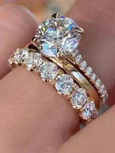 Elegant 3-Piece Zirconia Ring Set for Women, Solitaire Stackable Rings, Stunning Wedding Engagement Anniversary Party Accessories, Gift Idea for All Seasons