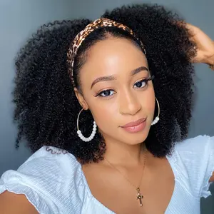 OQHAIR Afro Kinky Curly Headband Wig Human Hair Scarf Wig No Gel No Glue Full Machine Made Wig with Headband 180% Density #TikTokShopBlackFriday