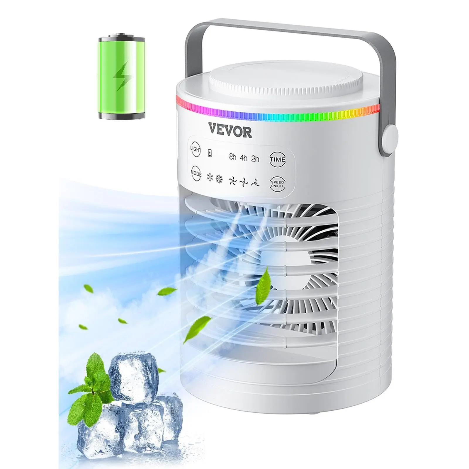 【DealsForYouDays】VEVOR Portable Air Conditioner, 4-in-1 Evaporative Air Cooler, 3-Speed Mini Air Conditioner with Smart Timer, 600ml Water Tank, 7-Color Light, Personal Mini Desk AC Fan for Bedroom Office Room Humidifier Fan Multifunctional Fan