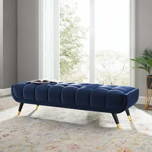 Modway Adept 60" Performance Velvet Bench in Midnight Blue