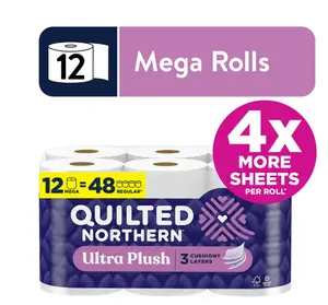 Quilted Northern Ultra Plush 3-Ply Toilet Paper, 12 Mega Rolls, 255 Sheets Per Roll