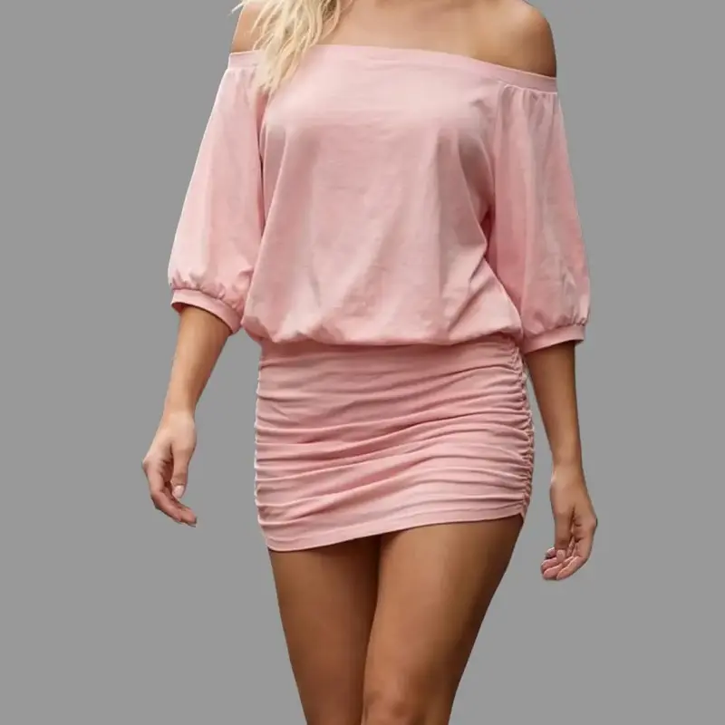 Zeagoo Women's Off-Shoulder Ruched Batwing Bodycon Mini Dress - Lightweight, Comfortable, Ruched Cut-Out Sexy Formal Wear - Going Out Outfit, Concert Wear, Clubwear Option