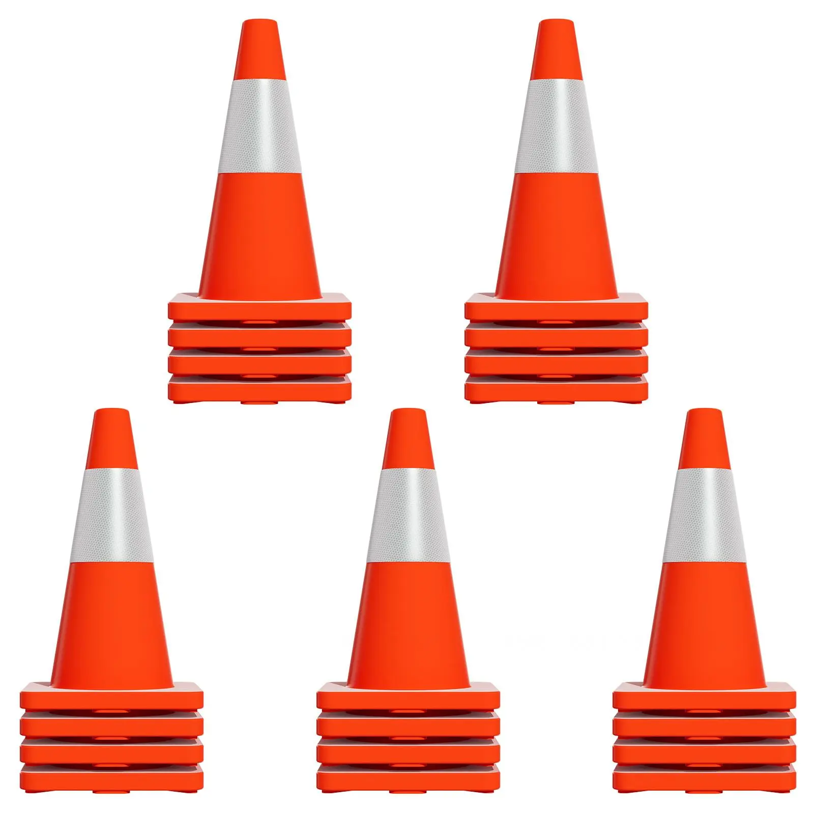 20-Pack 18-Inches Orange Rubber Safety Traffic Cones with Reflective Collars, 11"x11" Large Square Base, Wind-Resistant, All-Season, Higher Warning Work Safety Cones for Traffic Control