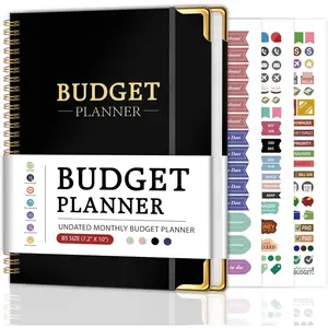 Monthly Budget Planner B5 Undated 12 Month Expense Tracker Notebook & Bill Organizer Hard Cover Financial Book for Professionals Personal Home Business - Black