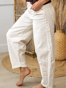 Vertical Stripe Barrel Jeans for Women - Trendy Casual Denim Pants