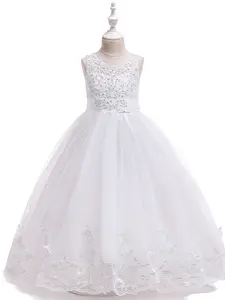 Kids Clothes Long Embroidered Bow Trailing Skirt Ball Gown Children Performance Princess Formal Evening Party Pageant Prom Host Cocktail Dress Flower Girls for all Season 3 to 14 Years Spring Dresses