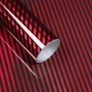 1ft x 5ft 2D Holographic Carbon Fiber Vinyl Wrap High Gloss Red Chrome Air Release Self Adhesive DIY carbor  fiber