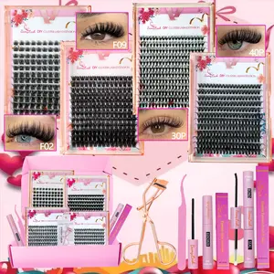 4 Boxes Kit False Eyelashes Synthetic Mixed Style D Curl Mixed Length Include bond seal remover and applicator lash curler, Perfect for Daily Use Cosmetic Make Up & Special Occasions, 30P 40P F02 F09 8-16mm Diy Cluster Lashes Set