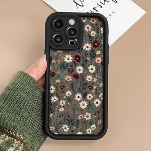Vintage Floral Pattern Phone Case Cover, Full Body Protection Shockproof Anti-Drop, Tpu Material, for Apple iPhone Series, Accessories