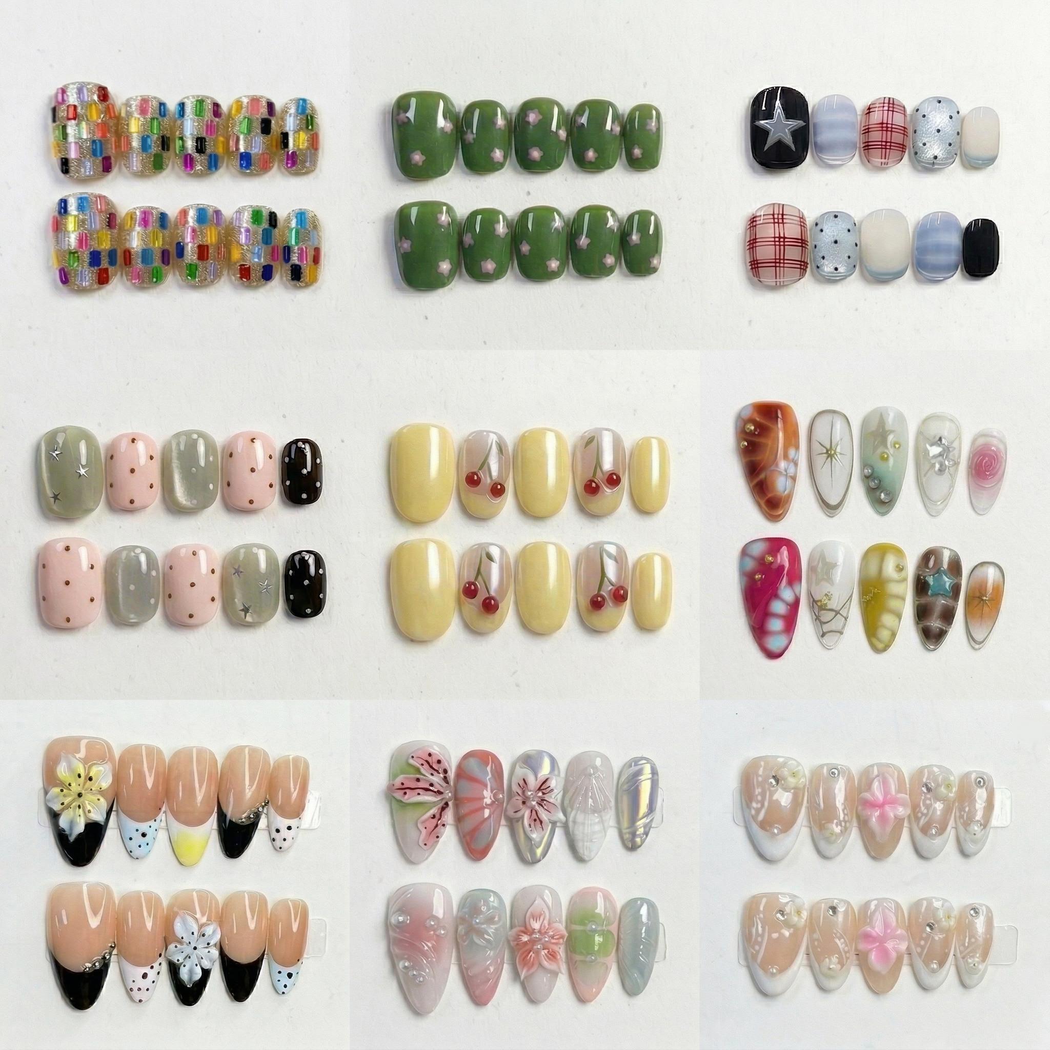 BEAUTIFUL NAILS HAVEN.Short Almond Shape Collection -10 Pcs Handmade Press-On Nails, CuteAcrylic Nails, High Quality, Reusable, Nail Art& Nail Charms