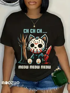 100% Cotton Ch Ch Ch Meow Meow Meow - Cat Movie Horror T-Shirt