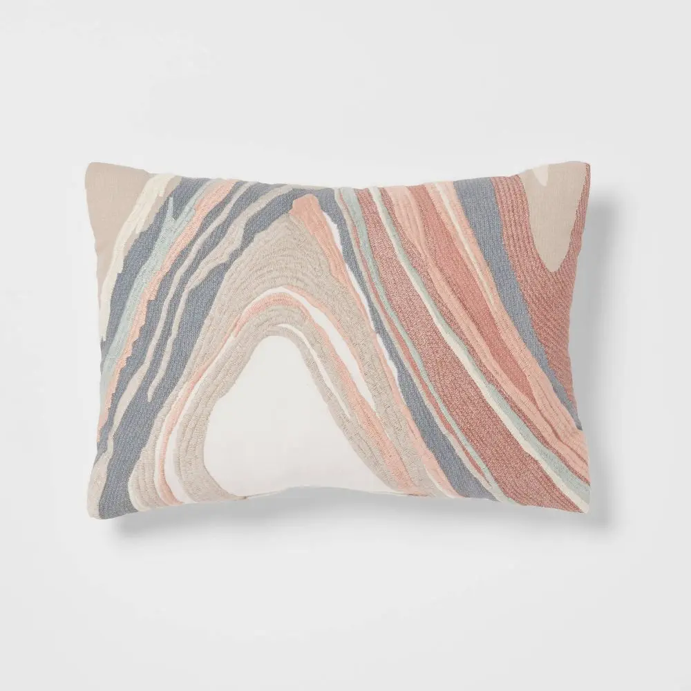 14"x20" Luxe Oblong Woven Marble Decorative Pillow Light Teal/Green/Terracotta - Threshold