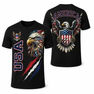 America 250th Anniversary 1776-2026 Double-Sided Print T Shirt, Patriotic Bald Eagle USA Flag Front and Back Graphic Tee, 100% Cotton Regular Fit Crew Neck Short Sleeve Shirt for Men and Women, Black or White, S-3XL