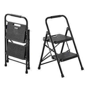 VEVOR 2 Step Ladder, Folding Step Stool with Wide Anti-Slip Pedal and Comfort Handgrip, Lightweight 600 lbs Capacity Portable Steel Ladder, Multi-Use for Kitchen, Home, Household and Office, Black