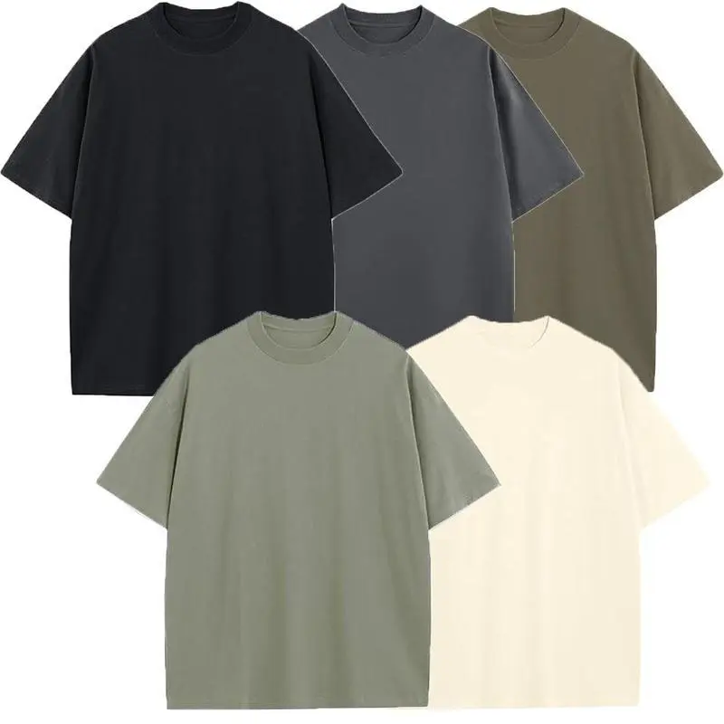 Men's 3-Pack 100% Heavyweight Cotton Shortsleeve Casual T-Shirts - Oversized Drop Shoulder, Ribbed Crew Neck, Stitched Hem, Preppy Korean Chic Streetwear Tops, Loose Fit, All Seasons, XXL