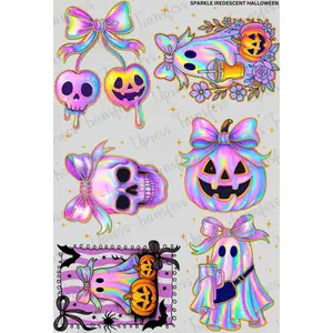 Sparkle Iridescent Halloween Mini DTF Transfer Gang Sheet 24.5" wide x 36" long Direct To Film