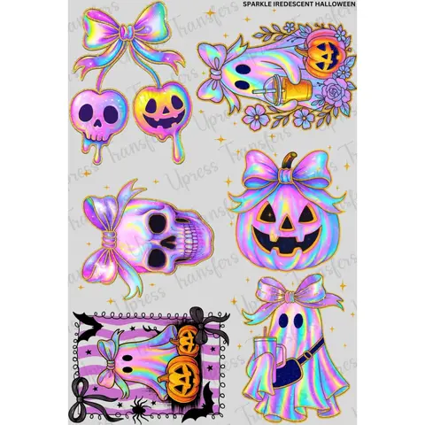 Sparkle Iridescent Halloween Mini DTF Transfer Gang Sheet 24.5" wide x 36" long Direct To Film