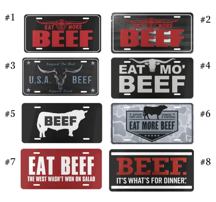 [Eat More Beef, Western Cattle & Longhorn Bull Vibe] Eat More Beef Aluminum License Plate, 12x6 Front Car Tag, Western Cattle Rancher Vehicle Vanity Decor