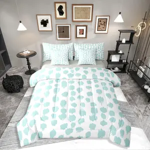 Teal Polka Dots Bedding Sets,Abstract Geometric Spots Bed in A Bag with Sheets, Turquoise Comforter Set,7 Piece for Kids Teens