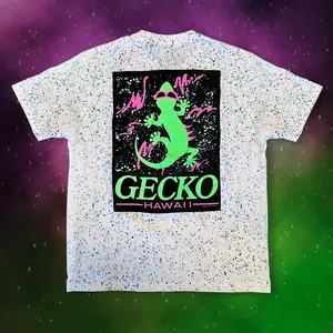 Limited Edition Space Gecko Glow In The Dark Splatter White Tee