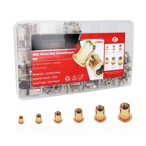 Rivet Nut Assortment Kit(278Pcs), 1/4"-20, 3/8"-16, 5/16"-18, #10-24, #8-32, #6-32UNC SAE Carbon Steel Rivnuts Set, Threaded Inserts for Sheet Metal, Automotive and Tube