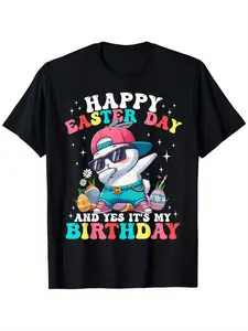 Happy Easter Day And Yes It's My Birthday Bunny Egg Hunt T-Shirt, Suitable for Mens & Womens Outdoor T-Shirt, 100%cotton Menswear Casual