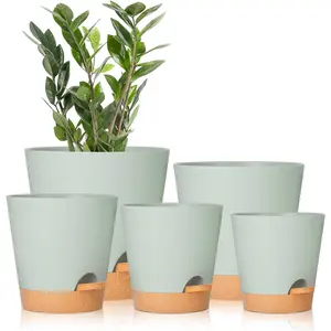 Plant Pots 7/6.5/6/5.5/5 Inch Self Watering Planters with Drainage Hole, Plastic Flower Pots, Nursery Planting Pot for All House Plants, African Violet, Flowers, and