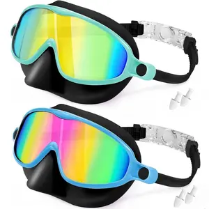 Kids Swim Goggles Set with Nose Guard, Anti-Fog UV Waterproof Dual-Piece Snorkel Mask for Children Aged 5-14 Years Old Swimming Accessories