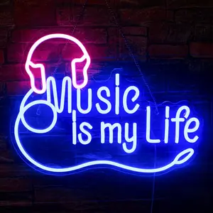 Music Is My Life Neon Sign, USB Powered LED Glowing Neon Sign, Modern Mood Lighting, Furniture Lighting Decoration Light for Home, Office, Shop, Coffee Shop, Restaurant