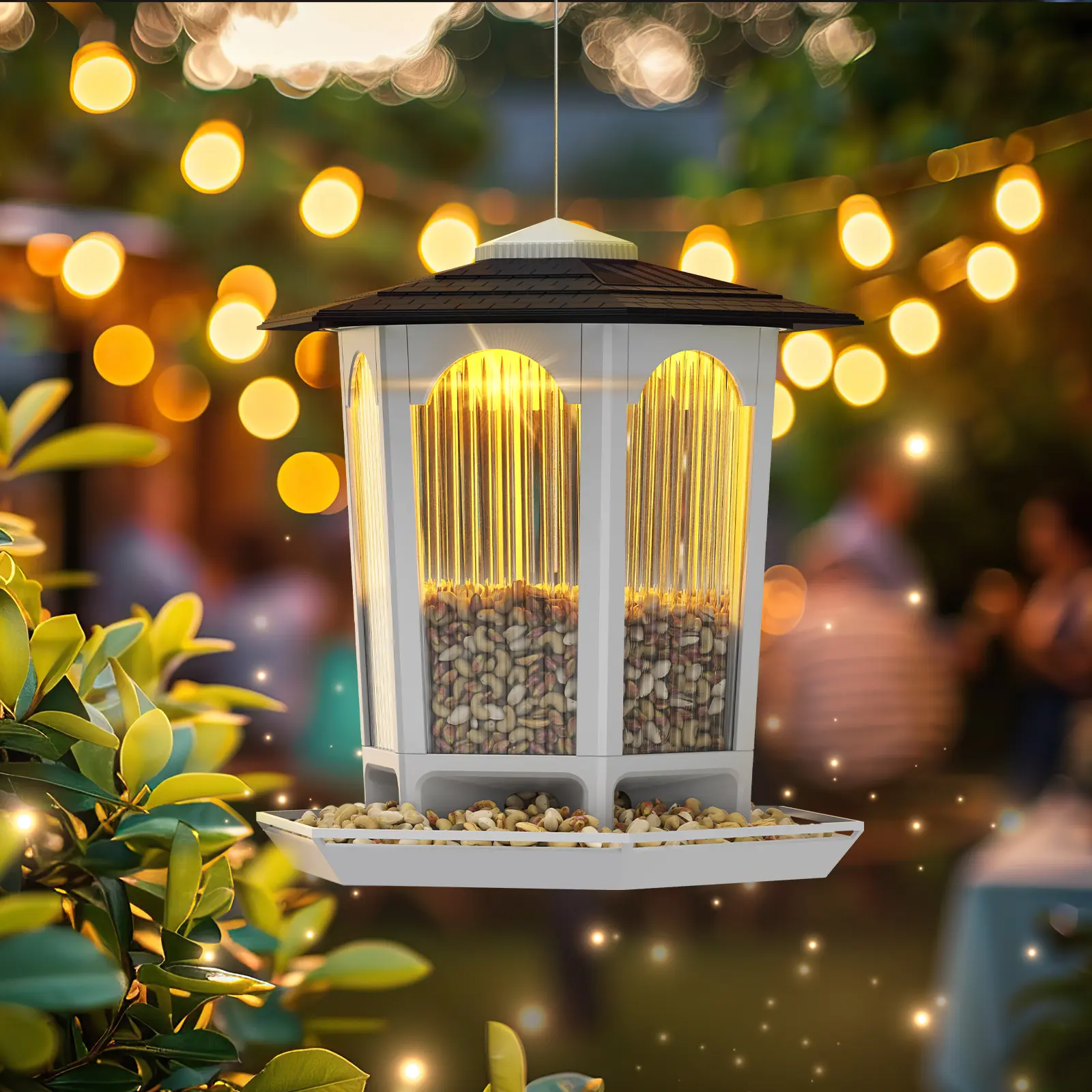 MrCrafts Hanging Solar Bird Feeder - Attract Wild Birds & Cardinals, Weather Resistant, Elegant Minimalist Design, Garden Decor, Unique Gift