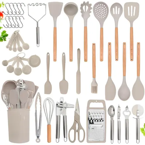 [New Deal]  44 Pcs Silicone Kitchen Utensils Set, Non-Stick Silicone Cooking Utensils Set with Spatula,Silicone Kitchen Gadgets, Pasta, Kitchen Tool