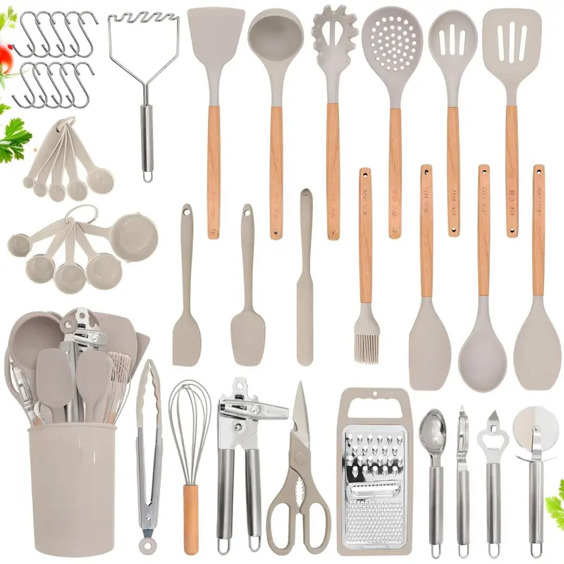 [New Deal]  44 Pcs Silicone Kitchen Utensils Set, Non-Stick Silicone Cooking Utensils Set with Spatula,Silicone Kitchen Gadgets, Pasta, Kitchen Tool