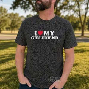 Black Cheetah I Heart My Girlfriend T-Shirt, Leopard Print Graphic Unisex Short Sleeve Tee