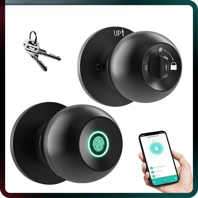 Biometric Fingerprint Smart Lock with Fingerprint Door Handle, Keyless Entry, APP Control, 1-Count Smart Door Knob for Bedroom, Garage (Sports & Outdoor Protective Gear Accessory), Door Locks