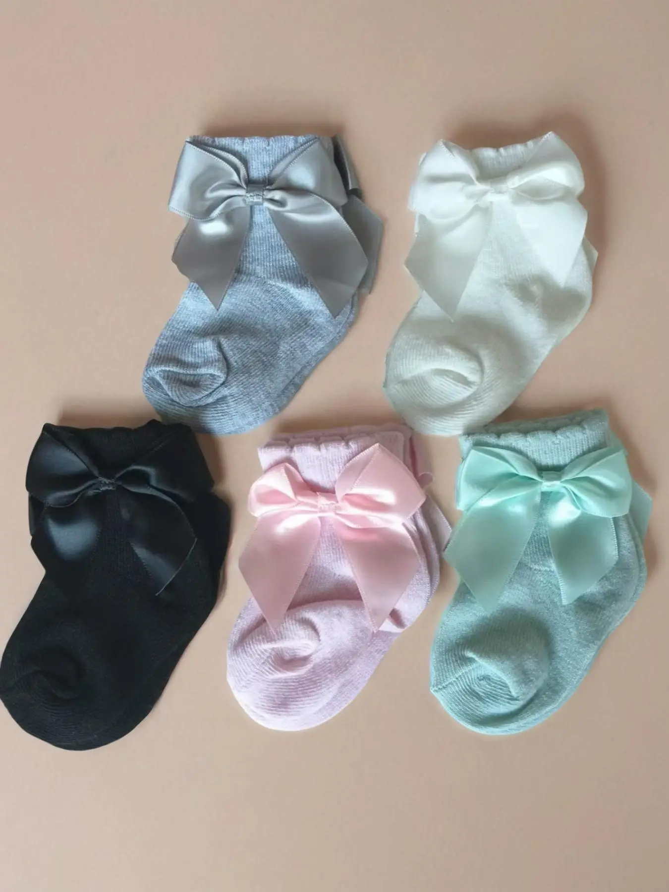 Baby Girl's Solid Color Bow Decor Ankle Socks, Cute Comfy Breathable Cozy Socks for Infant Toddler Kids, Newborn Baby Girls Socks
