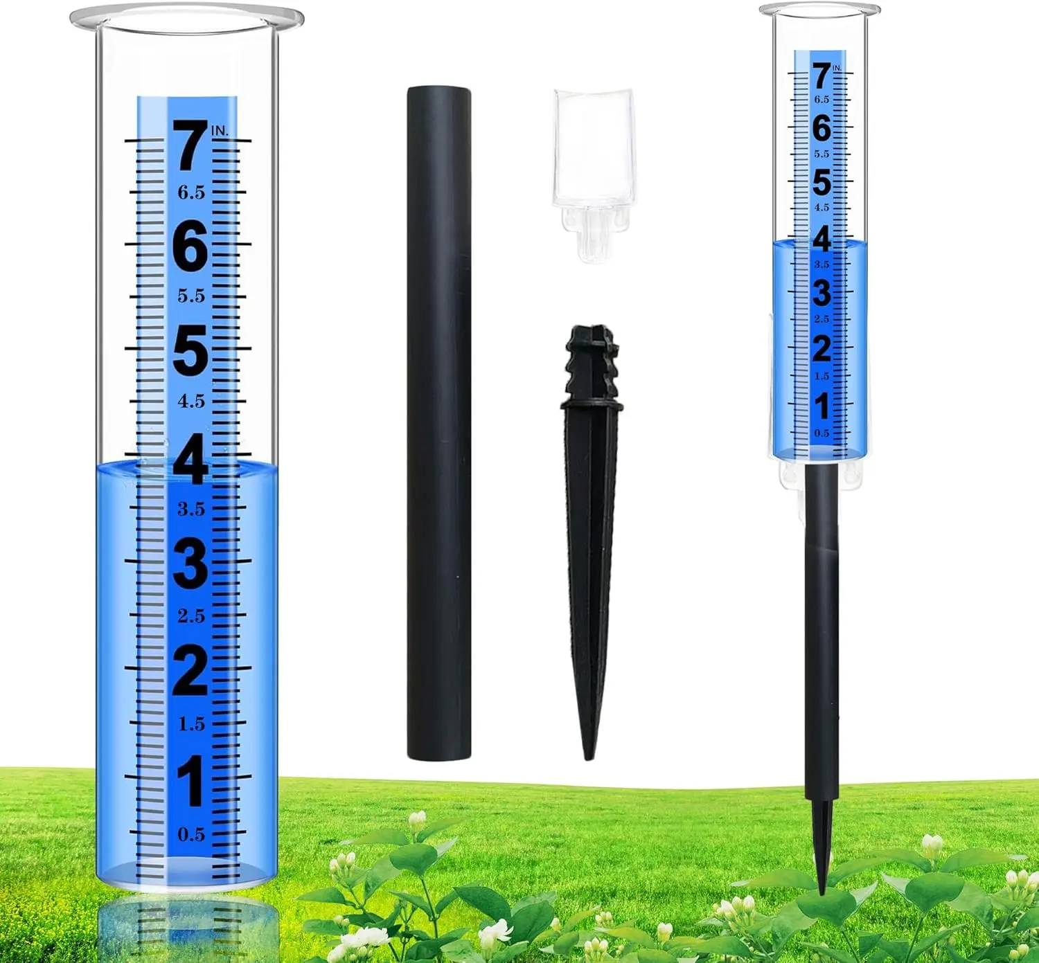Outdoor Rain Gauge, Garden Accent Rainfall Collector Weather Tracking Tool for Garden Deck, 3-Segment Freeze-Proof Large Capacity with Upgraded Digital Display and Blue Scale, Yard