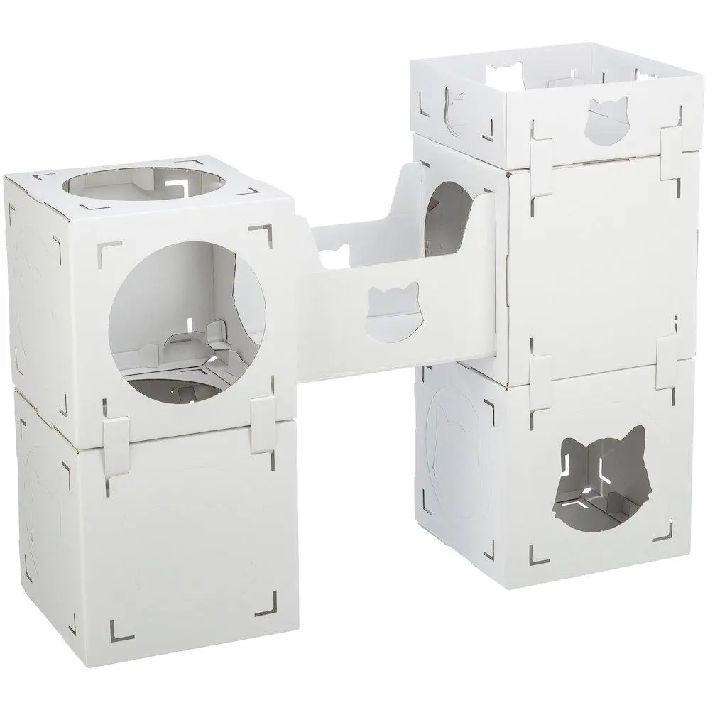 Casa Cara Indoor Modular Cardboard Cat Condo - Sturdy Corrugated, Connectors-Equipped, Easy Assembly, Maze-Like Structure Cat Play Space