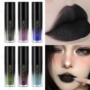 6pcs/set Waterproof Velvet Matte Liquid Lip Gloss, Highly Pigmented, Black, Green, Purple, Elegant Gothic Style, Suitable for Halloween and Christmas Makeup