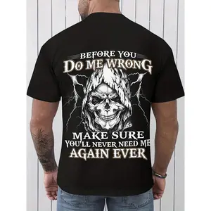 Men' Grim Reaper Skull 'Before You Do Wrong' Threatening Slogan T-Shirt - Edgy Cotton Crew Neck Tee with Non- Fabric, Size Casual Short Sleeve Top for Year-Round Wear & Statement Apparel, PLUS SIZE