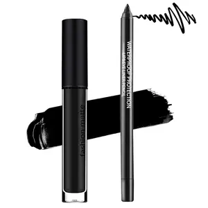 2PCS Black Liquid Lipstick & Lip Liner Set,Matte Lipstick for Women,Waterproof Long Lasting Non-Stick Cup Black Lip Gloss Set,Black Lip Liner Lipgloss Set for Cosplay Goth Halloween Makeup springtok